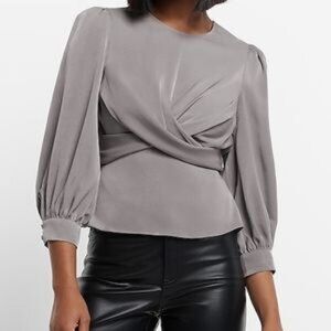 Express Gray Puff Sleeve Wrap Blouse Gray Luxurious Size M